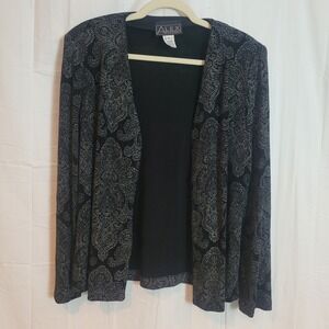 Alex Evenings Womens 10‎ Black Silver Glitter Paisley Open Front Cardigan Jacket